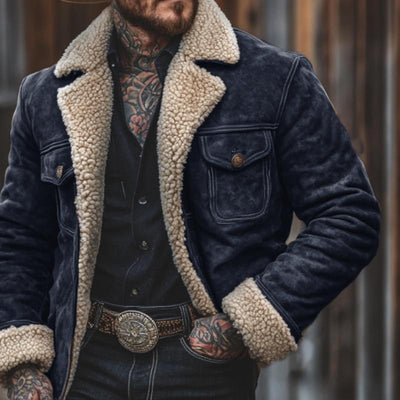 Men's Vintage Suede Lambswool Lining Warm Jacket