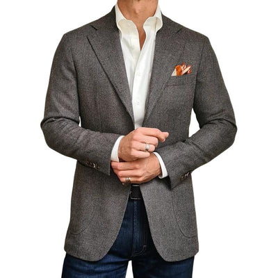 Vintage Herringbone Notch Lapel Two Buttons Slim Blazer