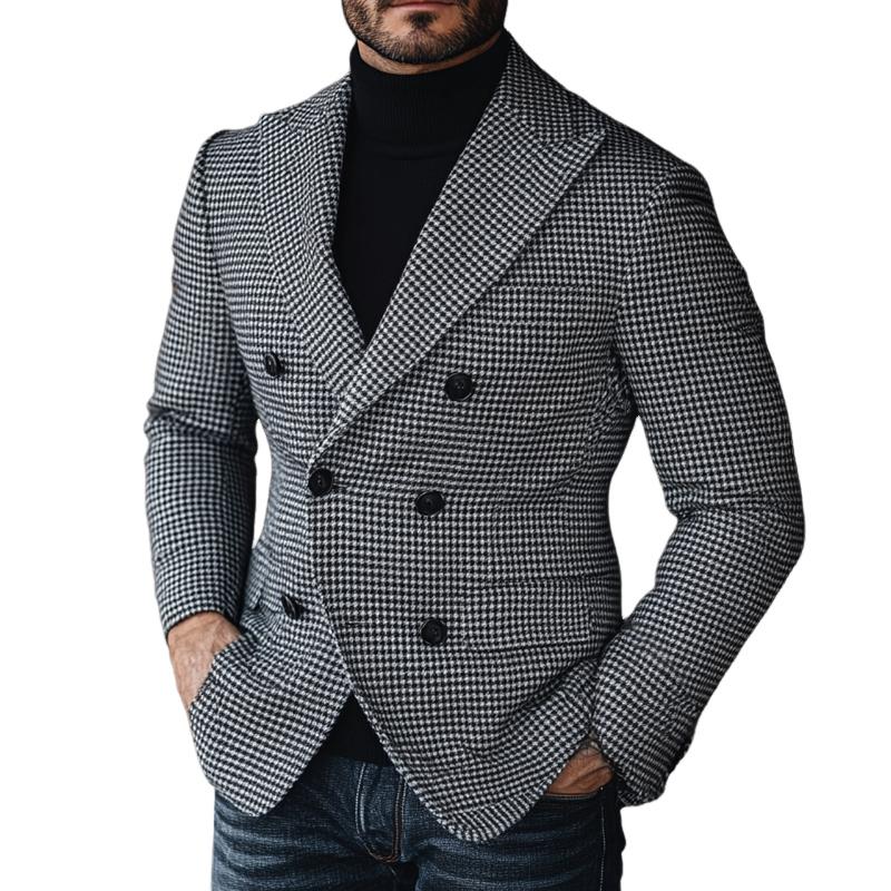 Vintage Houndstooth Lapel Double Breasted Blazer