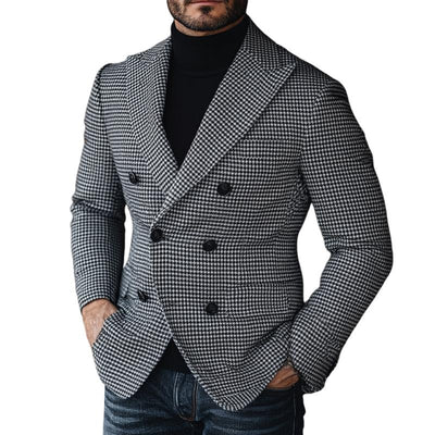 Vintage Houndstooth Lapel Double Breasted Blazer