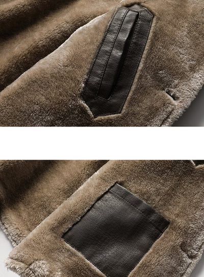 Retro Lapel Plush Lining Warm Leather Blazer