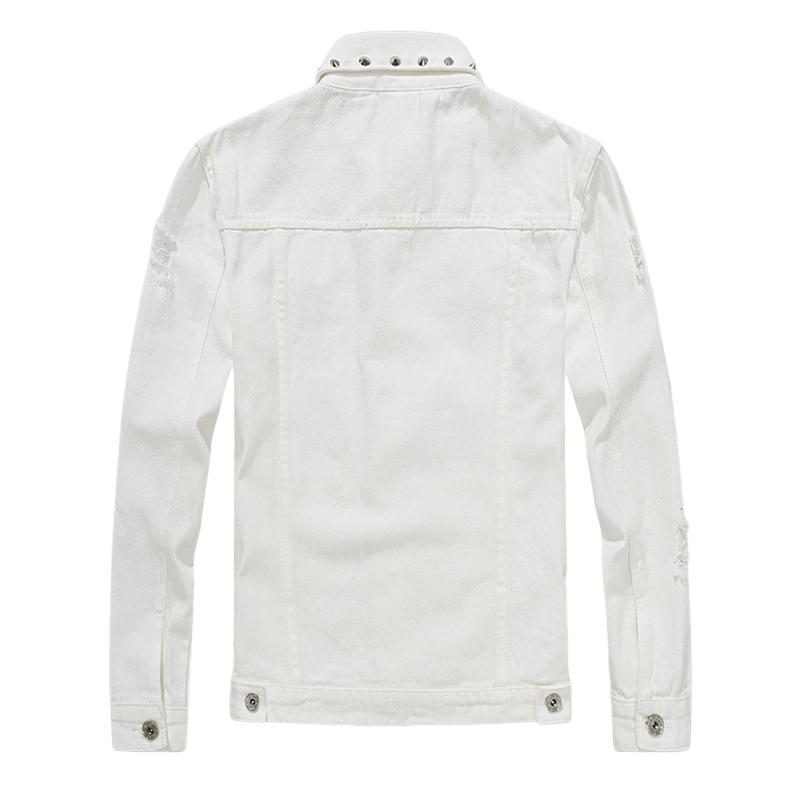 Men's Riveted Motorcycle Denim Ripped Jacket