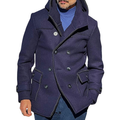 Men's Retro Casual Solid Color Stitching Hooded Jacket