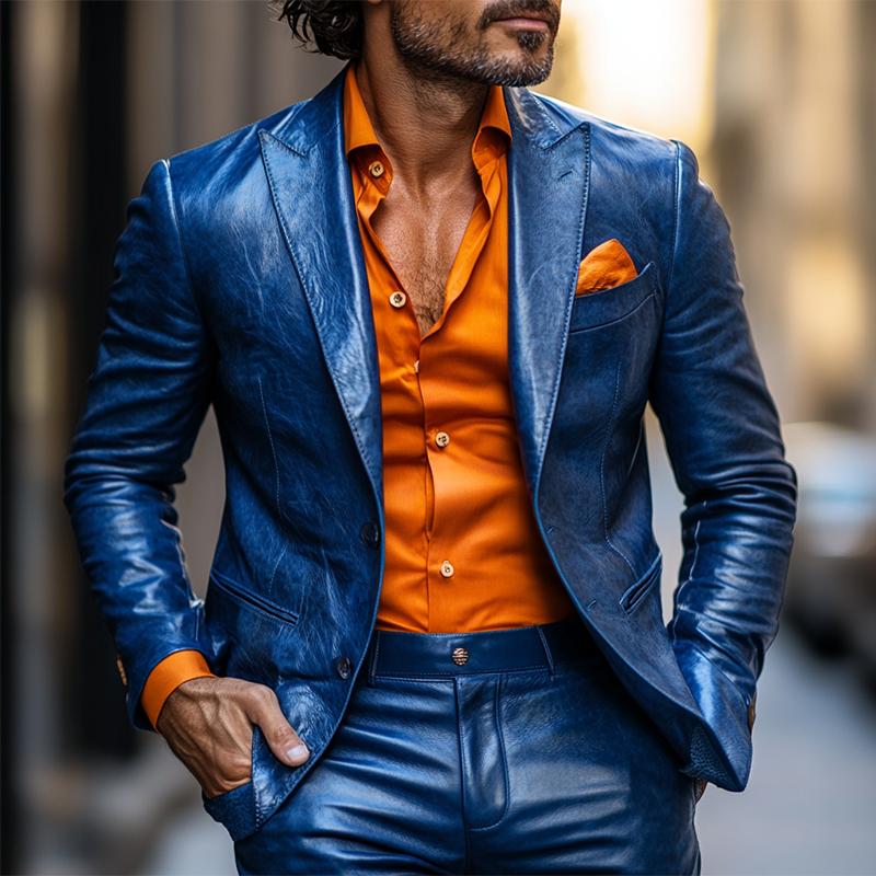 Classic Casual Slim Fit Textured Leather Blazer