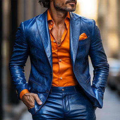 Classic Casual Slim Fit Textured Leather Blazer