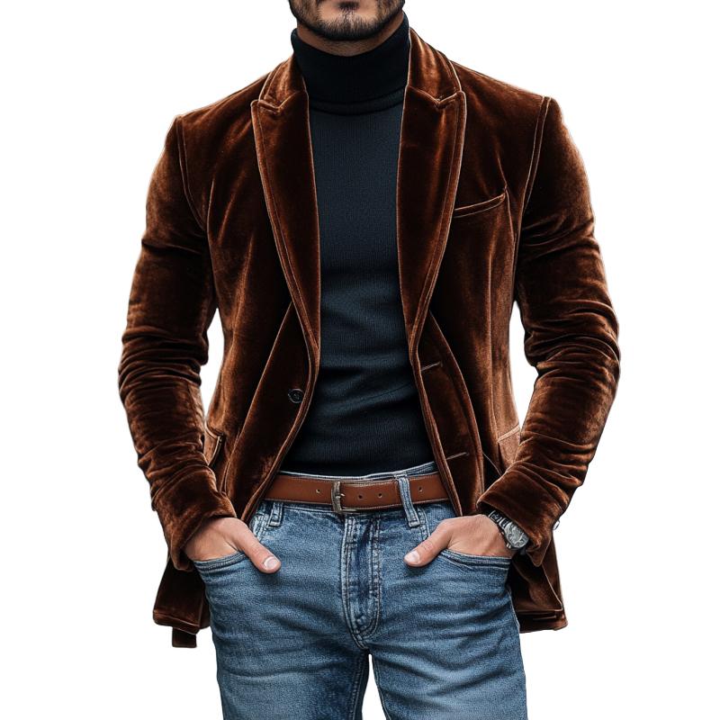 Vintage Peaked Lapel Velvet Single Breasted Blazer