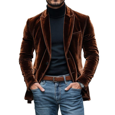Vintage Peaked Lapel Velvet Single Breasted Blazer