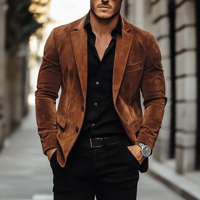 Vintage Lapel Single Button Suede Blazer