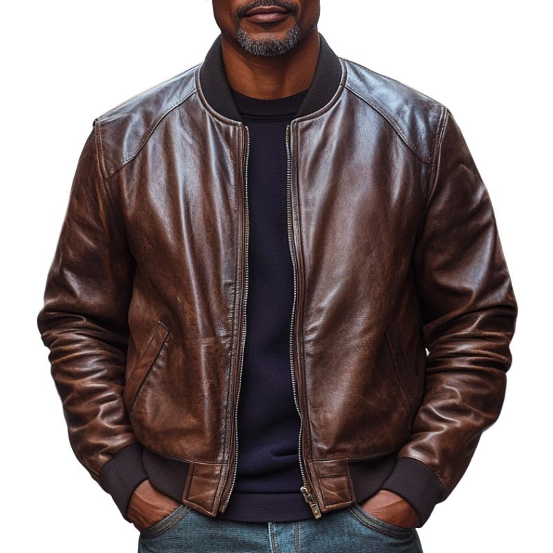 Men's Stylish Leather Baseball Collar Jacket