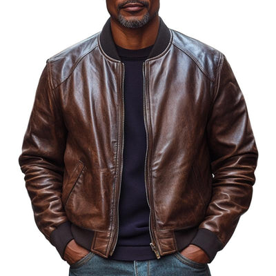 Men's Stylish Leather Baseball Collar Jacket