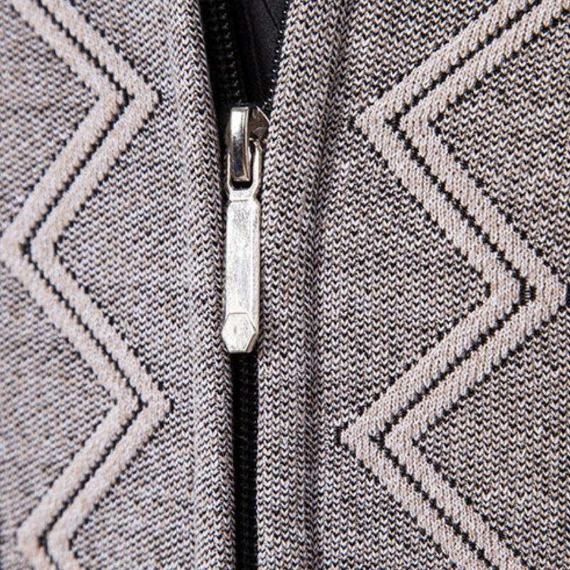 Men's Zipper Stand Collar Casual Knit Cardigan 97979715F