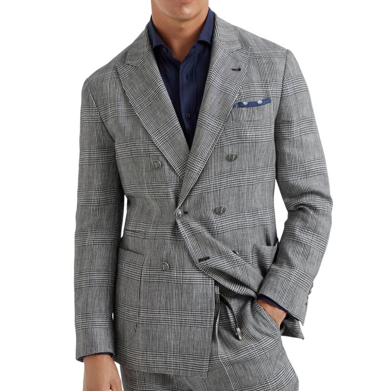 Classic Lapel Double Breasted Slim Fit Check Blazer
