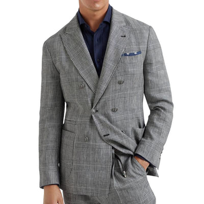 Classic Lapel Double Breasted Slim Fit Check Blazer