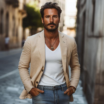 Casual Cotton Linen Notch Lapel Single-breasted Slim-fit Blazer