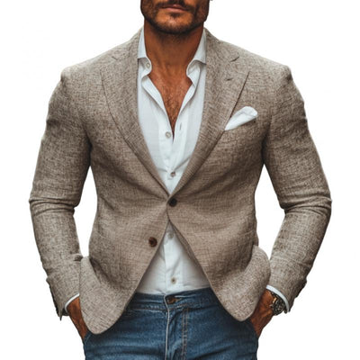 Casual Cotton Linen Notch Lapel Single-breasted Slim-fit Blazer