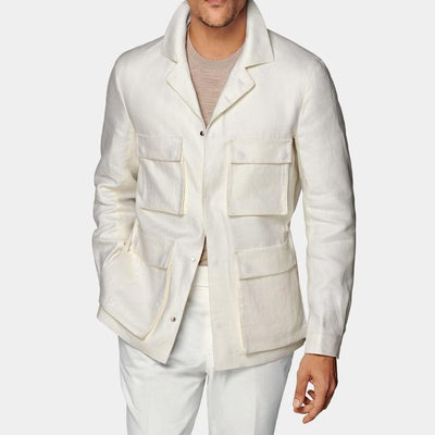 Men's Casual Cotton Linen Lapel Single-breasted Slim Fit Safari Jacket