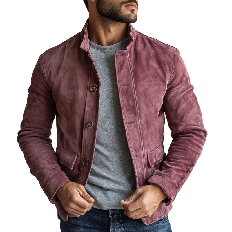 Men's Vintage Suede Buttons Stand Collar Jacket
