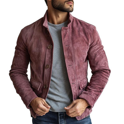 Men's Vintage Suede Buttons Stand Collar Jacket