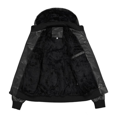 Men's Vintage Stand Collar Hooded Multi-Pocket Leather Jacket