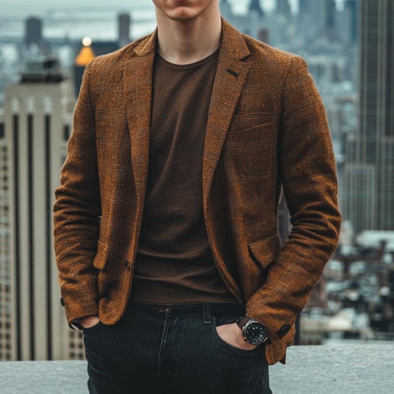 Vintage Check Notch Lapel Single Breasted Slim Fit Blazer