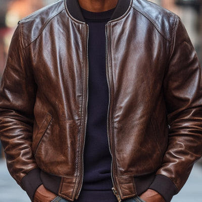 Men's Stylish Leather Baseball Collar Jacket