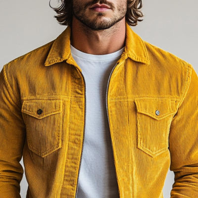 Men's Fashion Corduroy Lapel Double Chest Pockets Jacket
