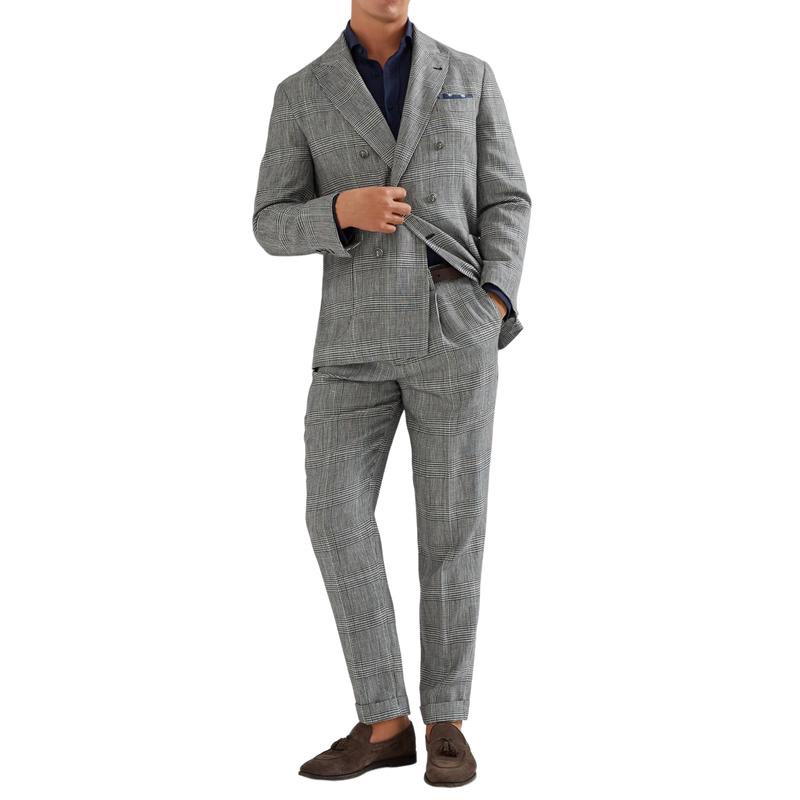 Classic Lapel Double Breasted Slim Fit Check Blazer