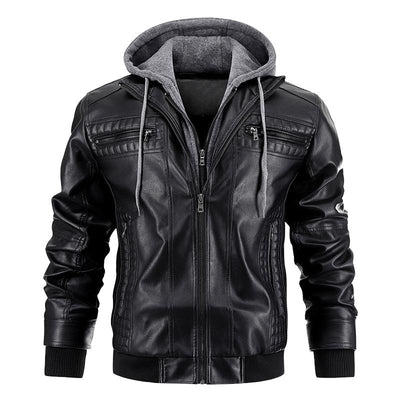 Men's Hooded Warm Leather Jacket