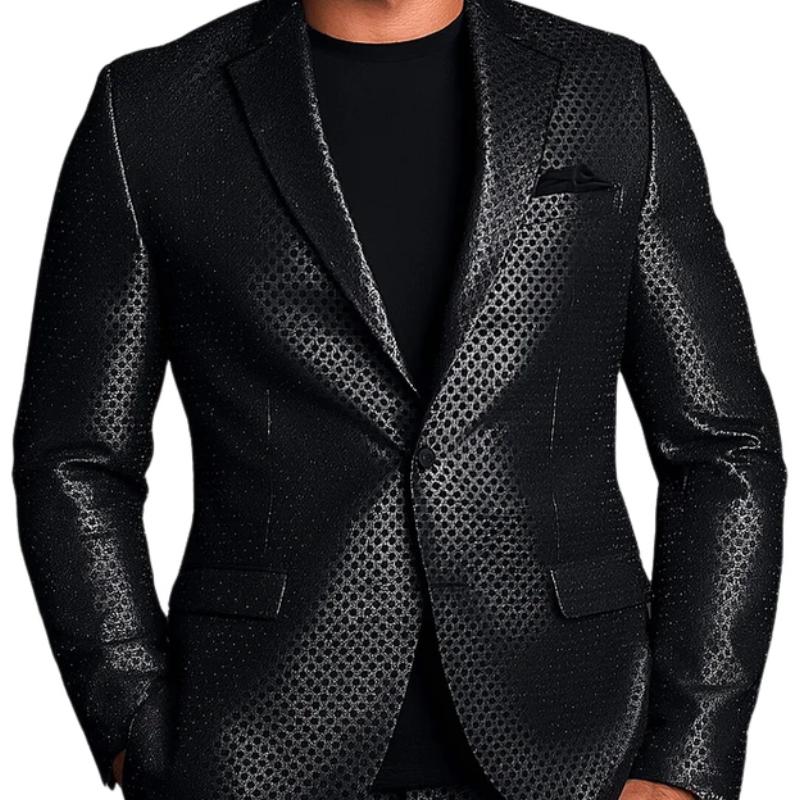 Solid Lapel Single Button Polka Dot Debossed Leather Blazer