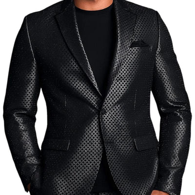 Solid Lapel Single Button Polka Dot Debossed Leather Blazer