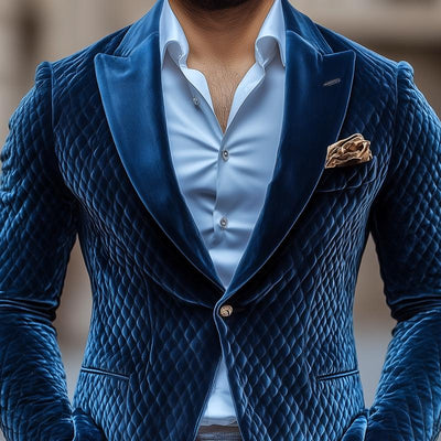 Vintage Rhombus Velvet Peak Lapel One-button Casual Blazer