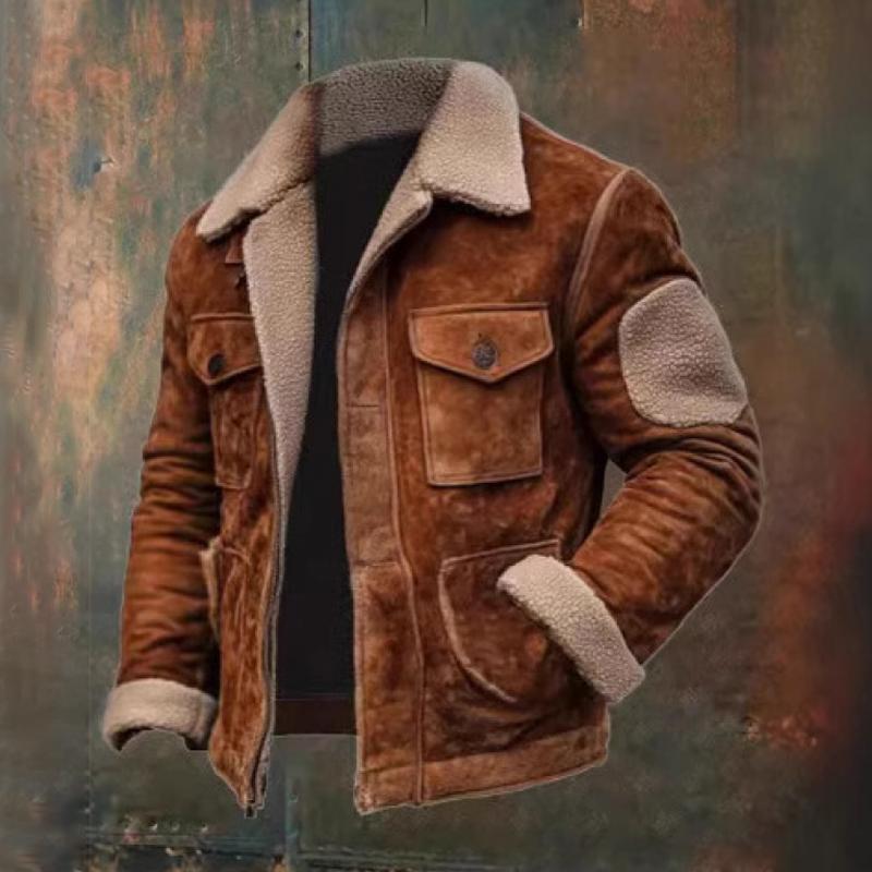 Men's Fashion Fleece Lapel Multi-pocket zipper Jacket