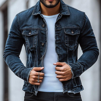Men's Fashion Distressed Brushed Lapel Single Breasted Denim Casual Jacket