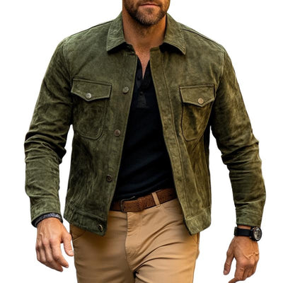 Men's Solid Color Suede Lapel Single Breasted Jacket