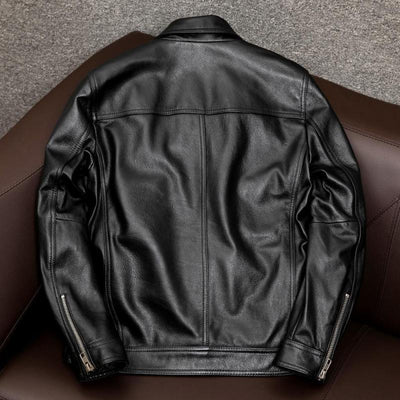 Men's Vintage Lapel Double Chest Pocket Leather Jacket