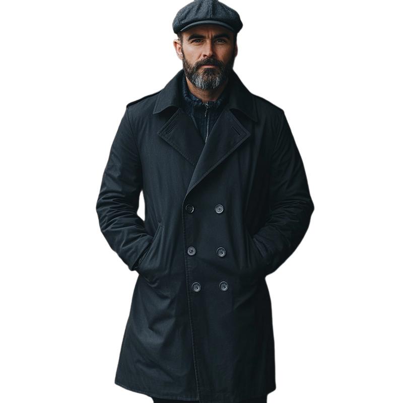Men's Vintage Loose Black Double Breasted Trench Coat 55173843U