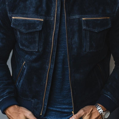 Men's Vintage Casual Suede Multi-Pocket Baseball Jacket