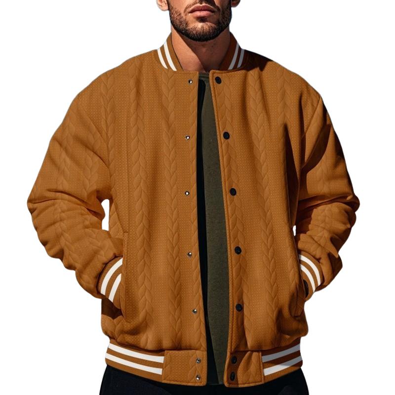 Men's Classic Casual Autumn And Winter Button Jacquard Baseball Jacket