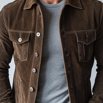 Men's Vintage Suede Buttons Multi-Pocket Lapel Jacket