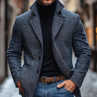 Vintage Herringbone Notch Lapel Single Breasted Blazer