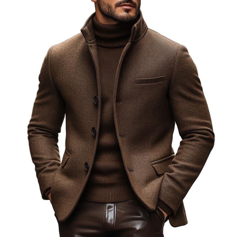 Vintage Wool Blend Stand Collar Single Breasted Slim Blazer