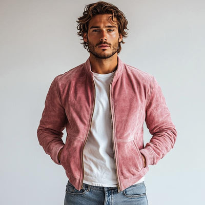 Men's Fashion Suede Stand Collar Multi-Pocket Jacket