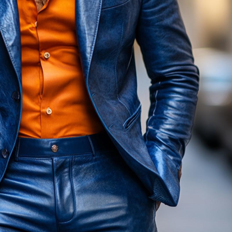 Classic Casual Slim Fit Textured Leather Blazer