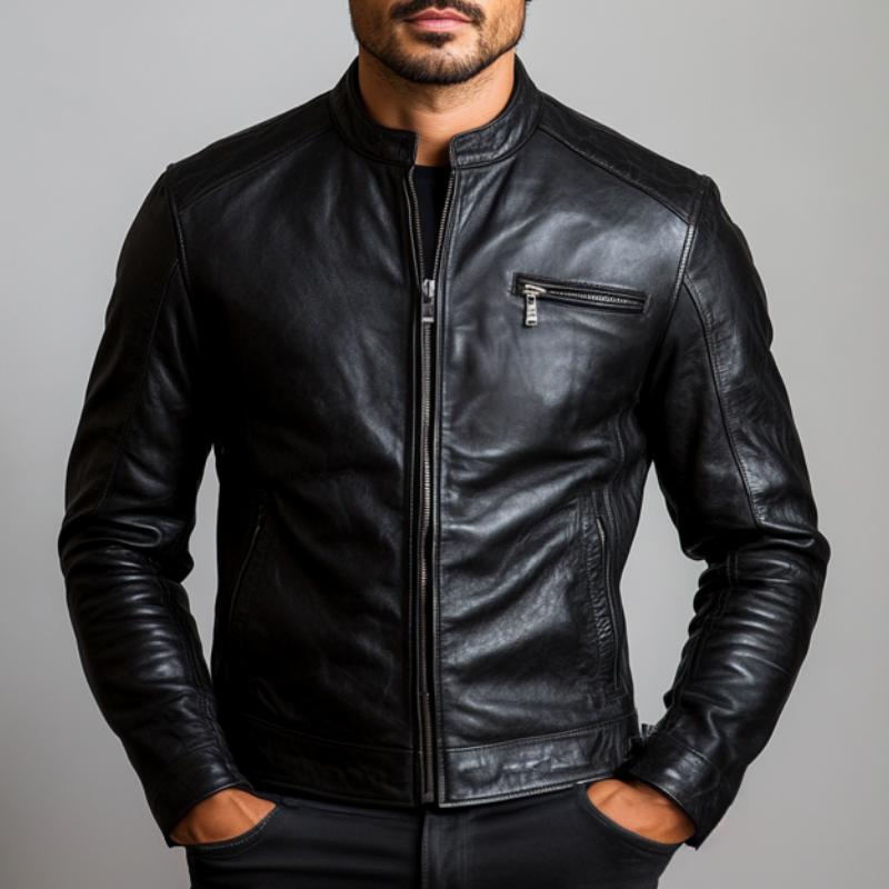 Men's Classic Stand Collar Leather Jacket