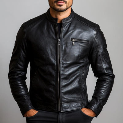 Men's Classic Stand Collar Leather Jacket
