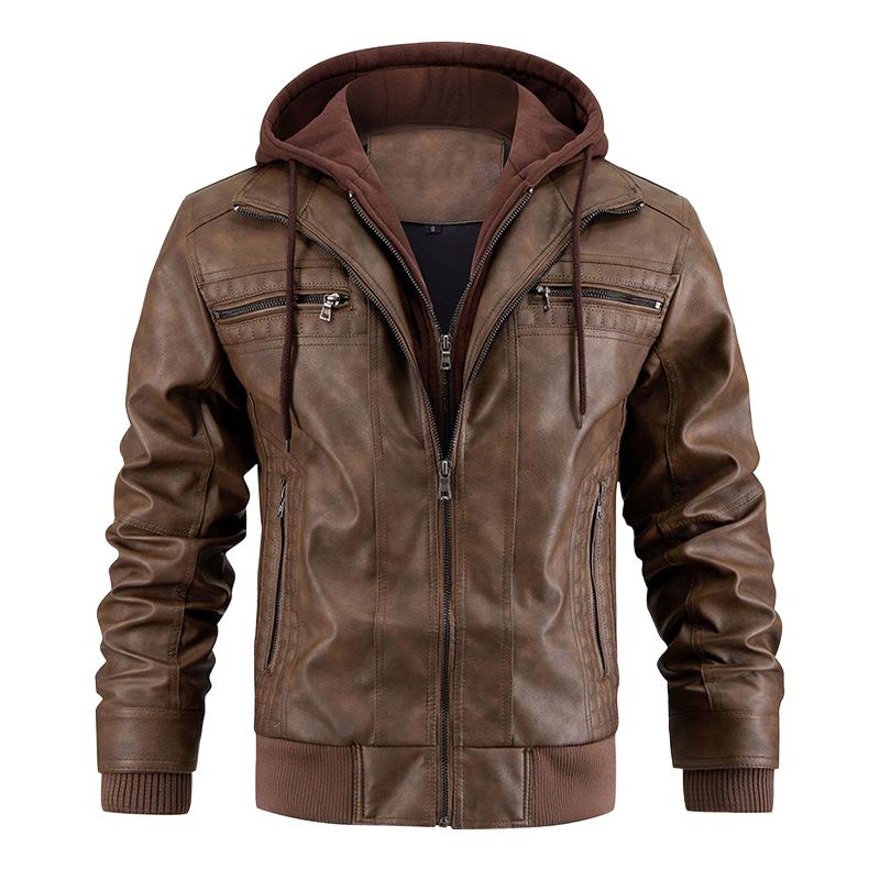 Men's Hooded Warm Leather Jacket