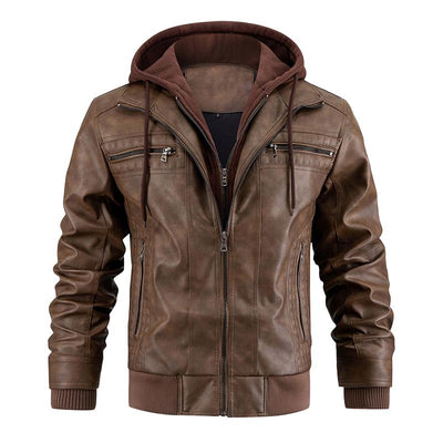 Men's Hooded Warm Leather Jacket
