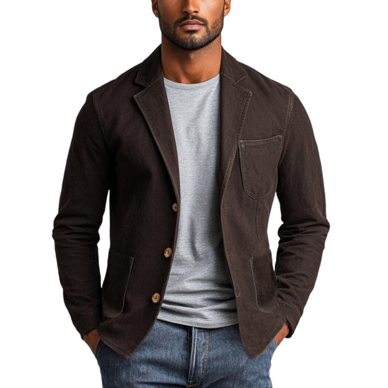 Vintage Washed Distressed Single Breasted Multi-Pocket Blazer
