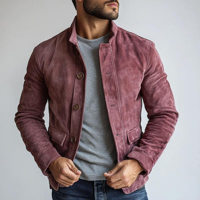 Men's Vintage Suede Buttons Stand Collar Jacket