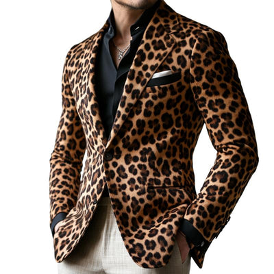 Vintage Casual Leopard Print Single Breasted Blazer
